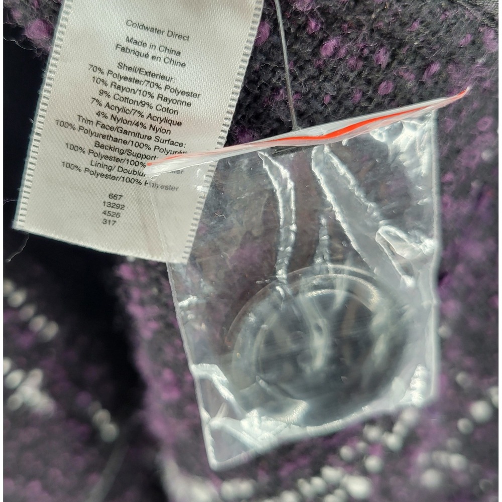 Coldwater Creek Purple Plaid Boucle Coat XL Funnel Neck Button Front Textured - Picture 7 of 7